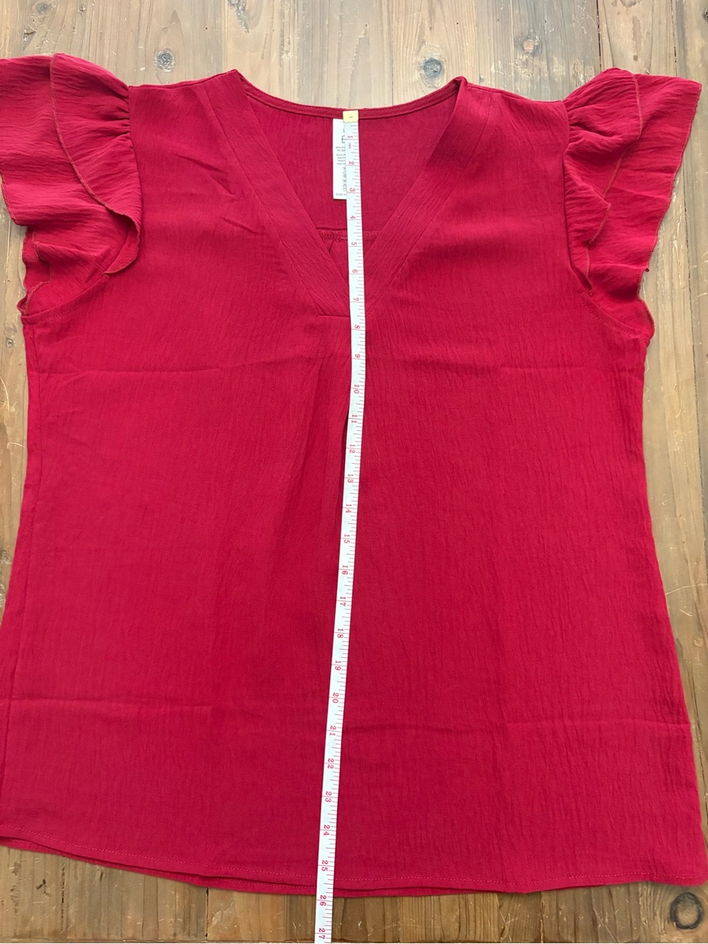 Bebonnie Crimson Red Crinkle Pleated V-Neck Flutter Sleeve Blouse L - Picture 4 of 5